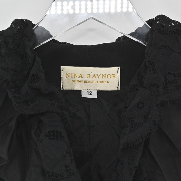 Nina Raynor Ruffle Lace Jacket Womens Sz‎ 12 Whimsigoth Steampunk Vamp Black Vtg - Picture 7 of 11